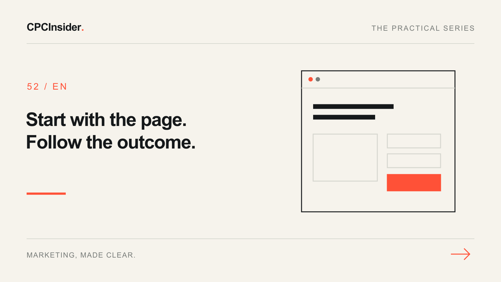 Editorial illustration: Start with the page. Follow the outcome.