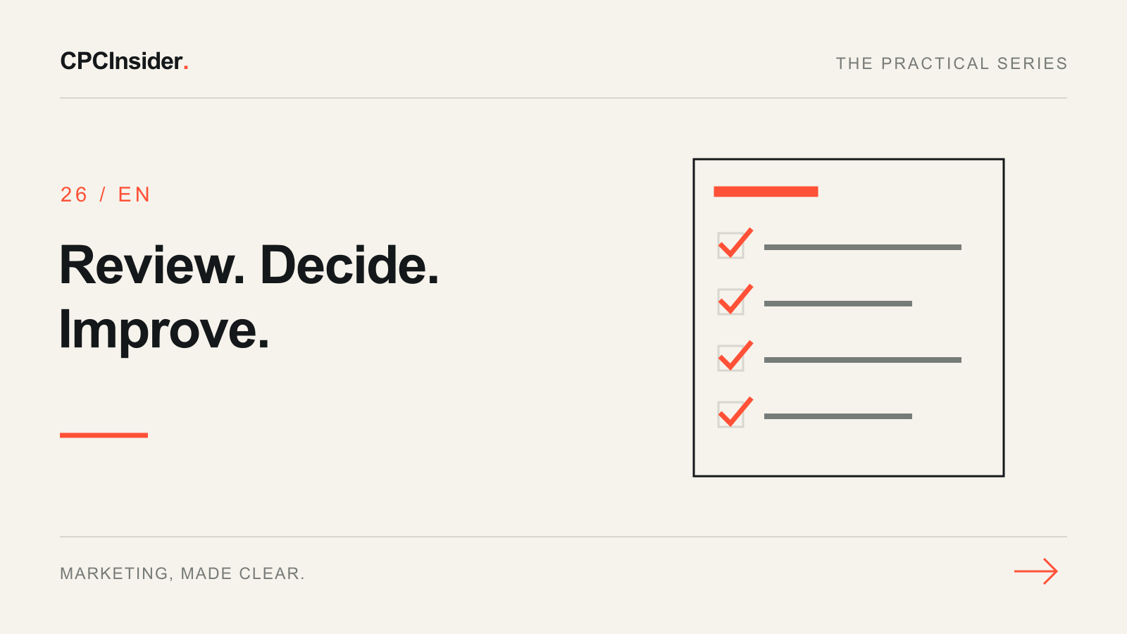 Editorial illustration: Review. Decide. Improve.
