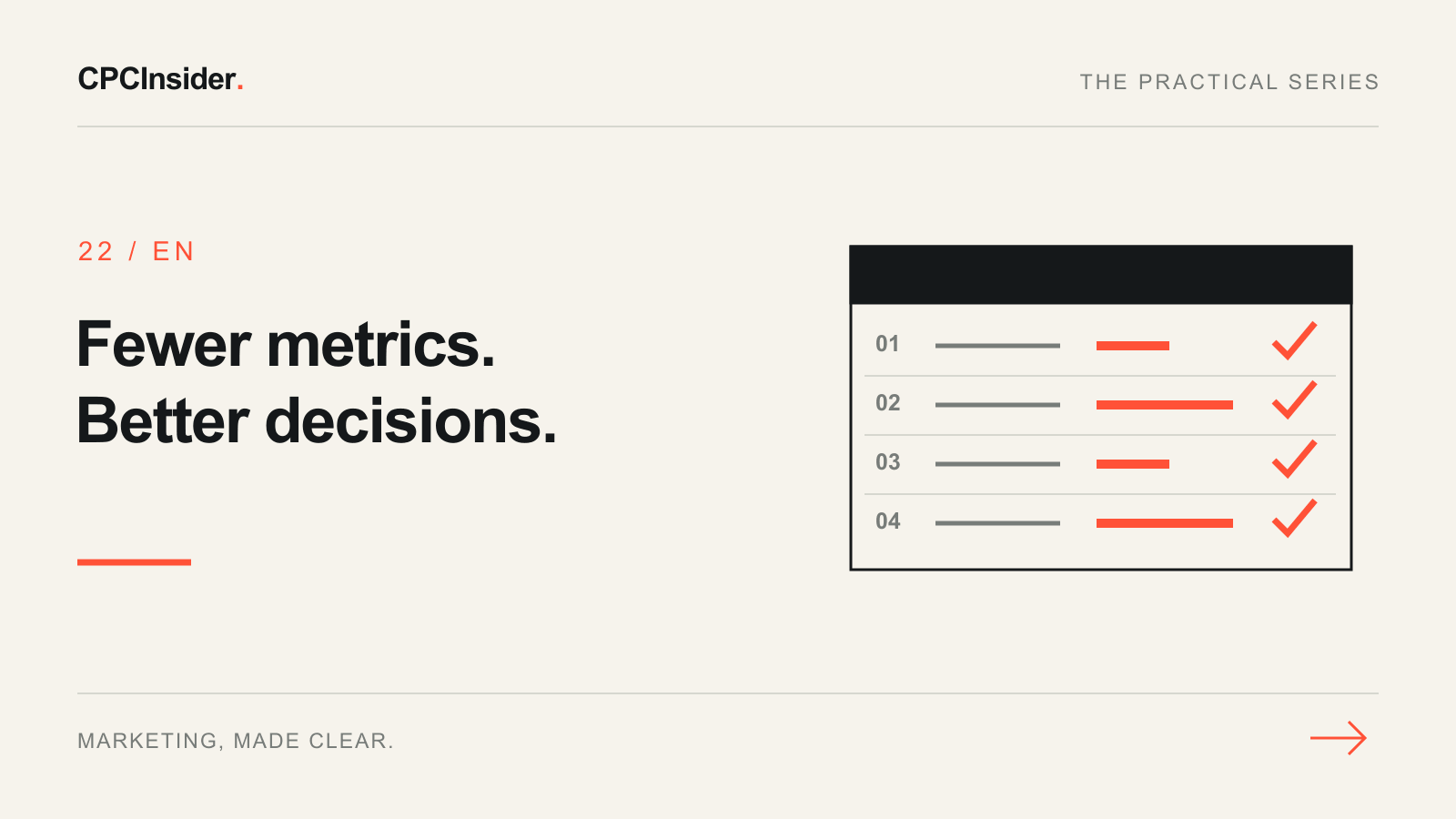 Editorial illustration: Fewer metrics. Better decisions.